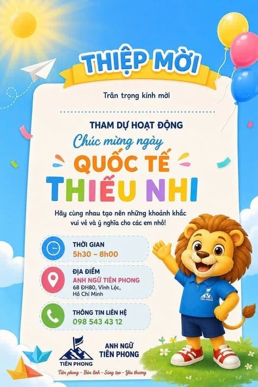 Thiệp mời tham dự hoạt động chúc mừng ngày Quốc tế Thiếu nhi